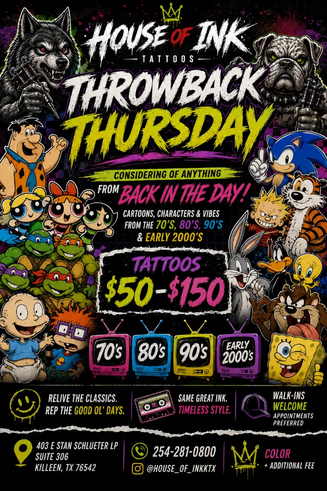 Cartoon's Characters & Vibes from the 70's, 80's, 90's & Early 2000's promotion at House of Ink Art Studio